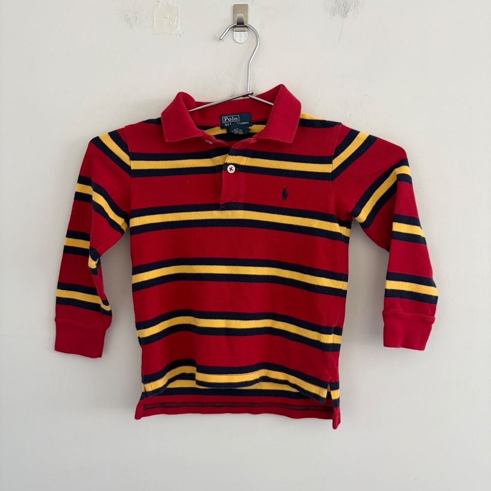 Polo Ralph Lauren Kids Red Yellow Navy Striped Long Sleeve Polo Shirt 4T